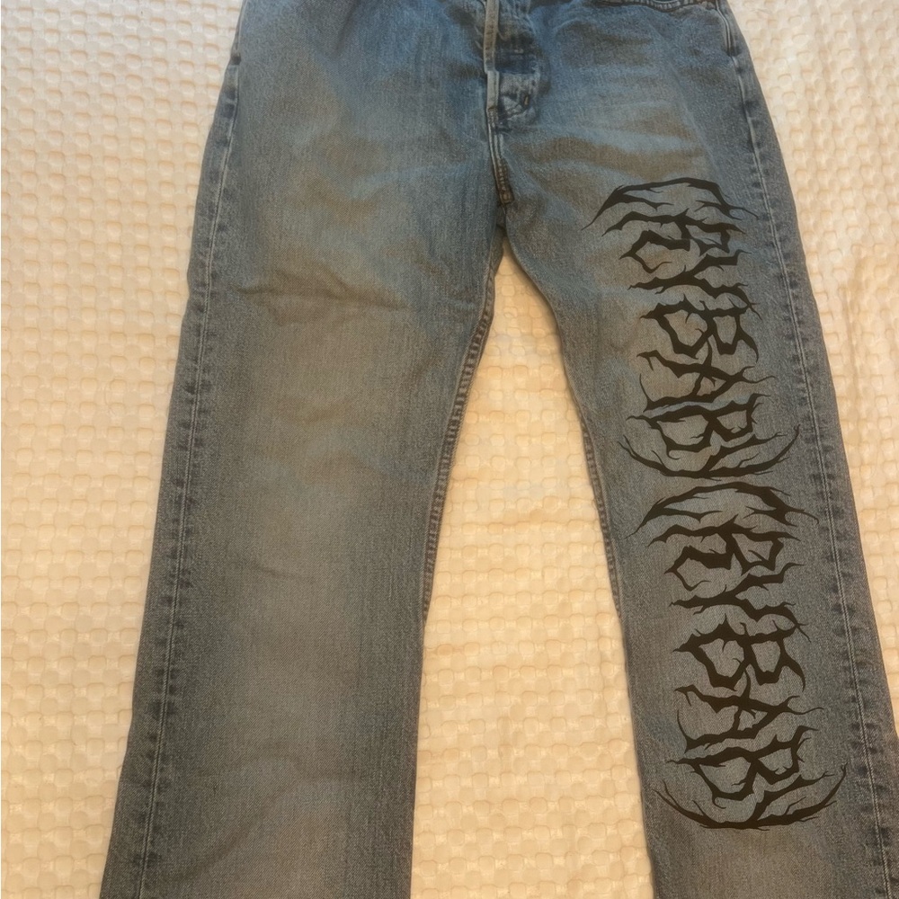 GAP Women's Blue Boot Cut Jeans with Black Graphic